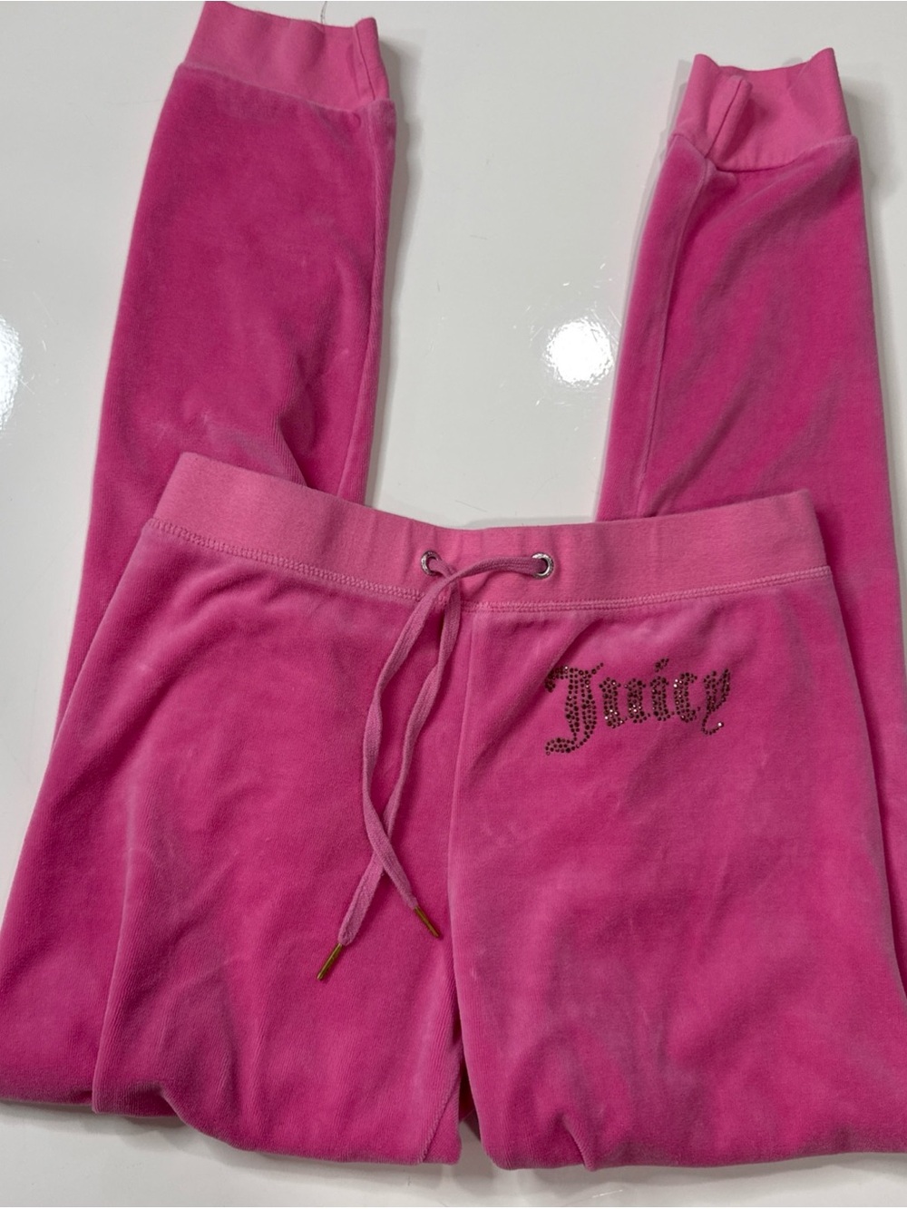 Juicy Couture Velour Track Pants Women XL Pink Rhinestone Drawstring Loungewear